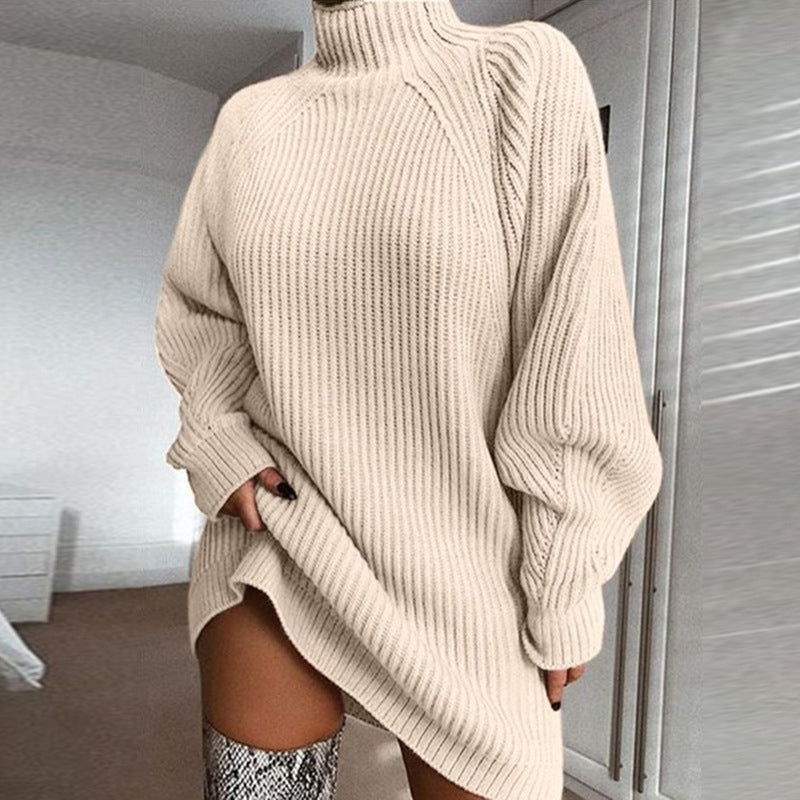 Women's Knit Sweater Dress — Cosy High Neck, Flattering Drape 👗