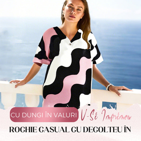 Rochie cu mânecă scurtă cu decolteu V pentru femei