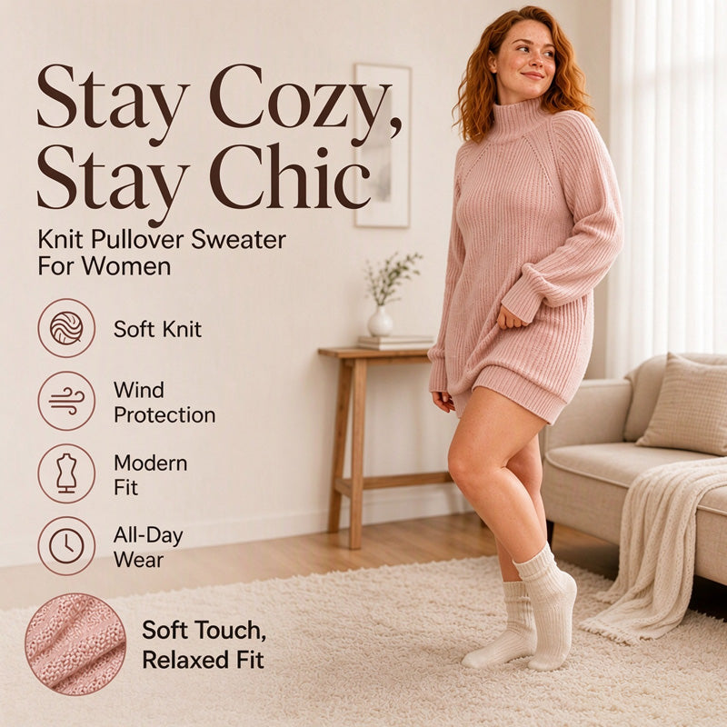 Women's Knit Sweater Dress — Cosy High Neck, Flattering Drape 👗