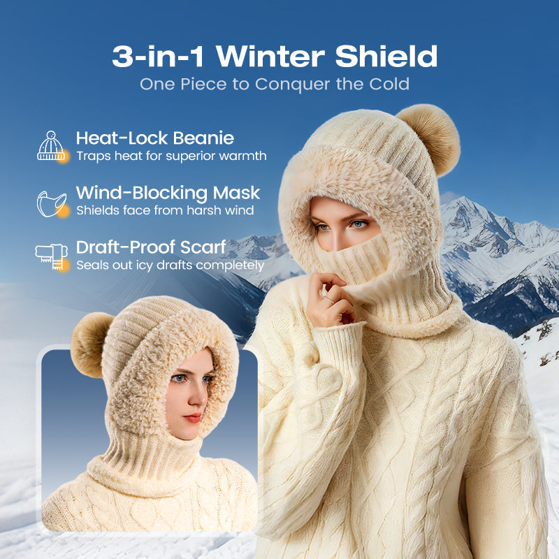 Women's Winter Knitted Beanie Scarf Mask — One-Piece 🧣