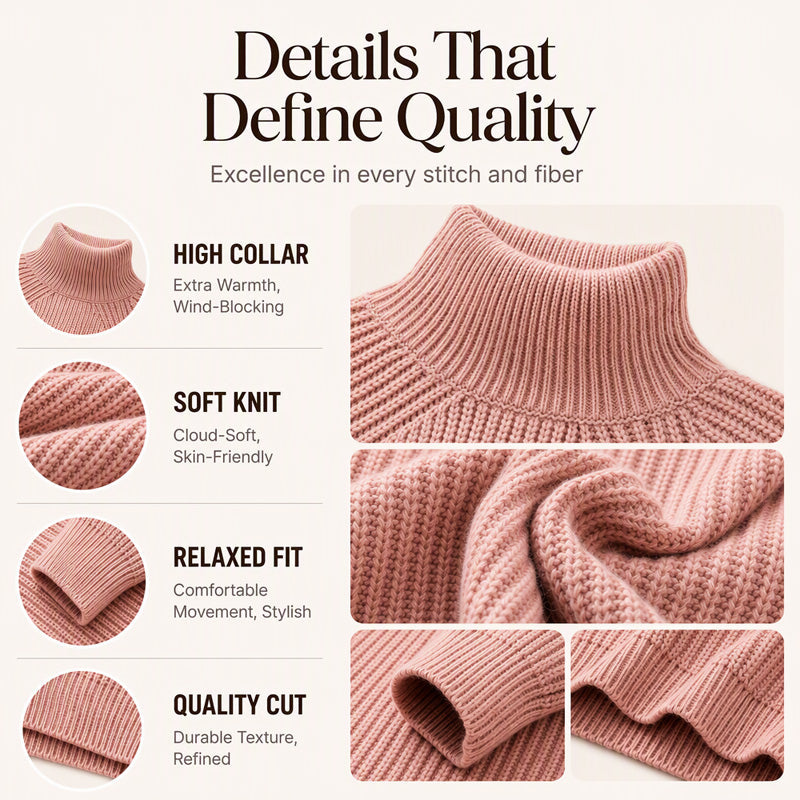 Women's Knit Sweater Dress — Cosy High Neck, Flattering Drape 👗