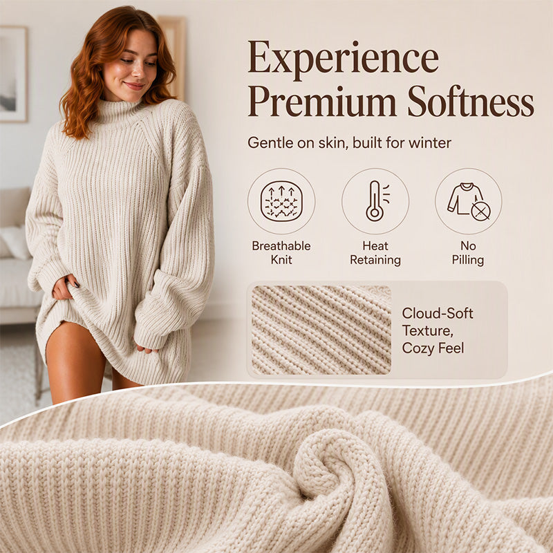Women's Knit Sweater Dress — Cosy High Neck, Flattering Drape 👗
