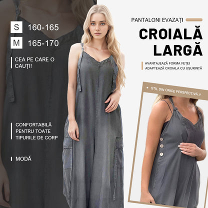 💖Salopetă Largă pentru Femei, cu Pantaloni Evazați și Buzunare🌹