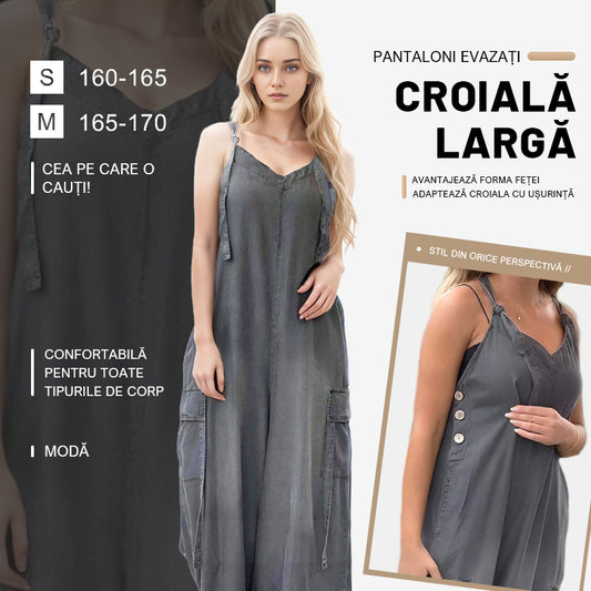 💖Salopetă Largă pentru Femei, cu Pantaloni Evazați și Buzunare🌹