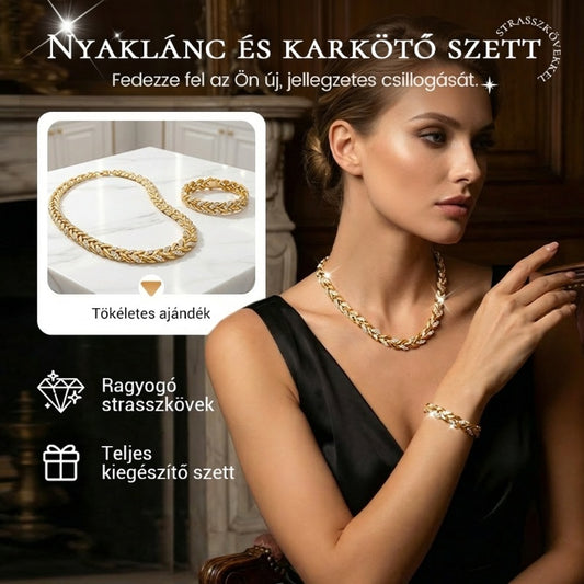 💎 Set colier și brățară cu zale în formă de frunză, cu strasuri, reglabile – Strălucitor, elegant și versatil✨💝