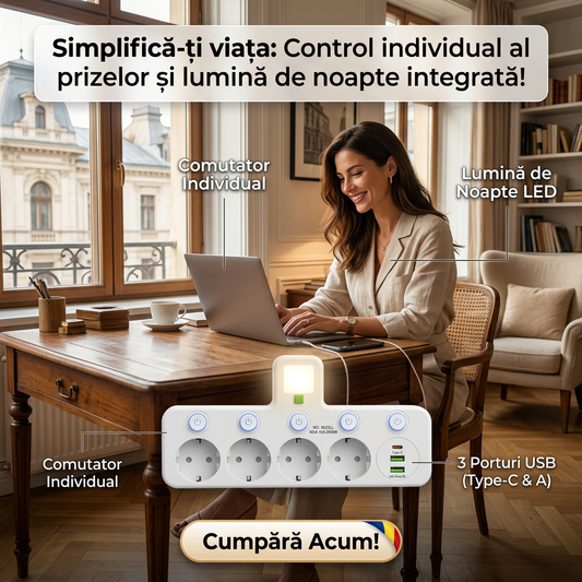 🔌 Priză inteligentă cu port USB — conformă cu standardele UE 📱🛡️