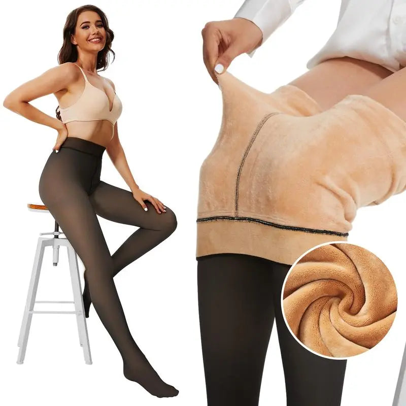 ❄️🧦 Women's Fleece Lined Tights | Fake Translucent & Thermal – Warm Look for Cold Days ✨