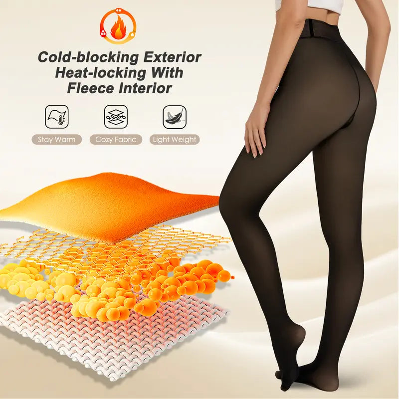❄️🧦 Women's Fleece Lined Tights | Fake Translucent & Thermal – Warm Look for Cold Days ✨