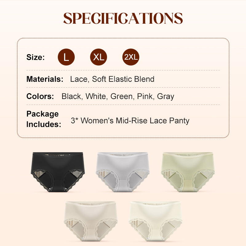 💃🌸 Women's Soft Lace Mid-Rise Panty | Delicate & Comfortable – Everyday Elegance ✨