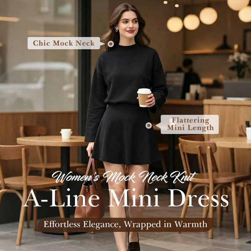 👗 Women's Mock Neck Knit A-Line Mini Dress | Effortless Style & Everyday Comfort ✨