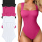 💟Sexy cu nervuri, cu bretele, cu gât pătrat, fără mâneci și fără burtă, pentru controlul burticii Body-uri🩱✨