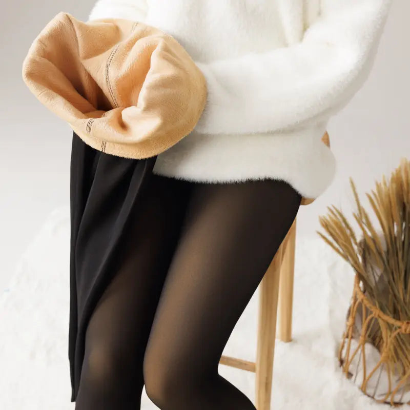 ❄️🧦 Women's Fleece Lined Tights | Fake Translucent & Thermal – Warm Look for Cold Days ✨