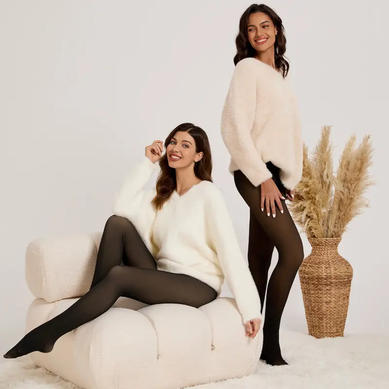 ❄️🧦 Women's Fleece Lined Tights | Fake Translucent & Thermal – Warm Look for Cold Days ✨