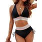 👙Set bikini 2 piese cu decolteu în V și patchwork