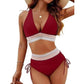 👙Set bikini 2 piese cu decolteu în V și patchwork