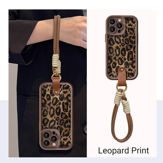 Husă cu imprimeu leopard pentru iPhone cu șnur