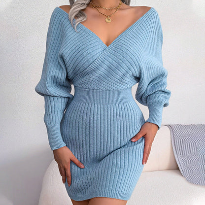 🎅 Vânzări de Xmas - 49% OFF 🎄 Sexy Knit Mini rochie cu mâneci lungi Batwing