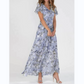 🌊 Rochie maxi cu mânecă scurtă imprimată cu flori