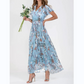 🌊 Rochie maxi cu mânecă scurtă imprimată cu flori