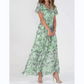🌊 Rochie maxi cu mânecă scurtă imprimată cu flori