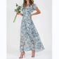 🌊 Rochie maxi cu mânecă scurtă imprimată cu flori