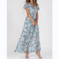 🌊 Rochie maxi cu mânecă scurtă imprimată cu flori