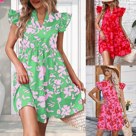 🌺🔥Rochie imprimată cu mânecă bufantă și gât în V