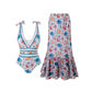 💖2025 Vânzare fierbinte💥Moda femeilor Tie-Shoulder imprimate o singură piesă costum de baie și fustă