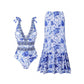 💖2025 Vânzare fierbinte💥Moda femeilor Tie-Shoulder imprimate o singură piesă costum de baie și fustă