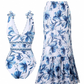 💖2025 Vânzare fierbinte💥Moda femeilor Tie-Shoulder imprimate o singură piesă costum de baie și fustă