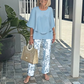 💐Set pantaloni imprimați și top cu gât rotund