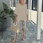 💐Set pantaloni imprimați și top cu gât rotund