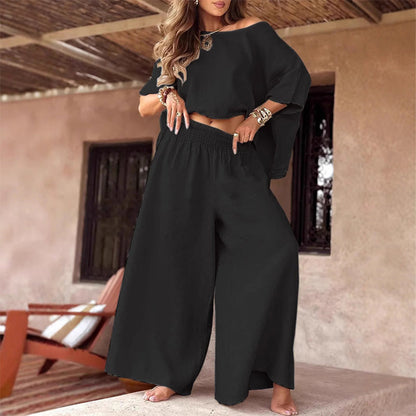 💕Femei Casual Off Top umăr cu pantaloni largi picior