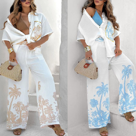✨✨✨💖VÂNZARE ÎN ULTIMA ZI 50% REDUCERE💖Set cămașă și pantaloni pentru femei, de tip Causal Flowy🥰