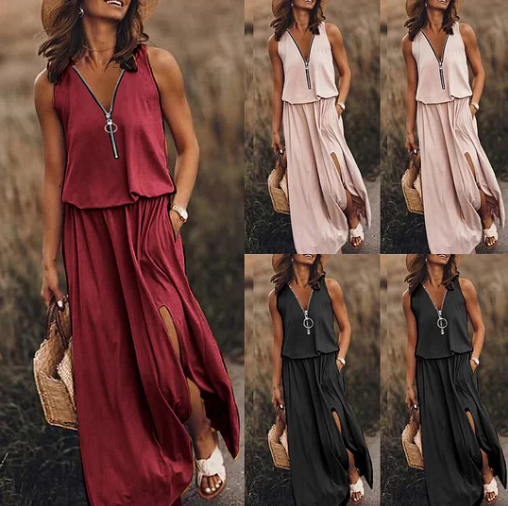【M-3XL】💞Rochie simplă cu fermoar și crăpătură