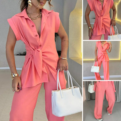 💖Top elegant cu talie și set de pantaloni casual🌸