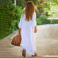 Femei Minimalist bumbac lenjerie V-neck rochie lungă