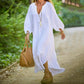 Femei Minimalist bumbac lenjerie V-neck rochie lungă