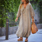 Femei Minimalist bumbac lenjerie V-neck rochie lungă
