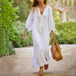 Femei Minimalist bumbac lenjerie V-neck rochie lungă