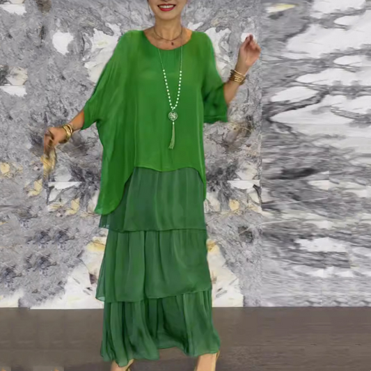 Rochie din sifon cu volane în cascadă