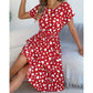 Sweetheart Pattern Round Neck Short Sleeve Dress with Matching Belt