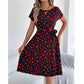 Sweetheart Pattern Round Neck Short Sleeve Dress with Matching Belt