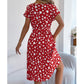 Sweetheart Pattern Round Neck Short Sleeve Dress with Matching Belt