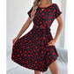 Sweetheart Pattern Round Neck Short Sleeve Dress with Matching Belt