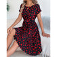 Sweetheart Pattern Round Neck Short Sleeve Dress with Matching Belt