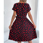 Sweetheart Pattern Round Neck Short Sleeve Dress with Matching Belt
