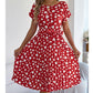 Sweetheart Pattern Round Neck Short Sleeve Dress with Matching Belt