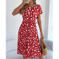 Sweetheart Pattern Round Neck Short Sleeve Dress with Matching Belt