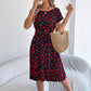 Sweetheart Pattern Round Neck Short Sleeve Dress with Matching Belt